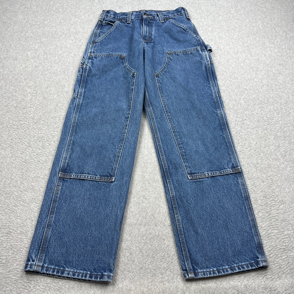 Carhartt Jeans Mens 28x30 Blue Double-Front Knee Loose Straight Dungaree B73-DST